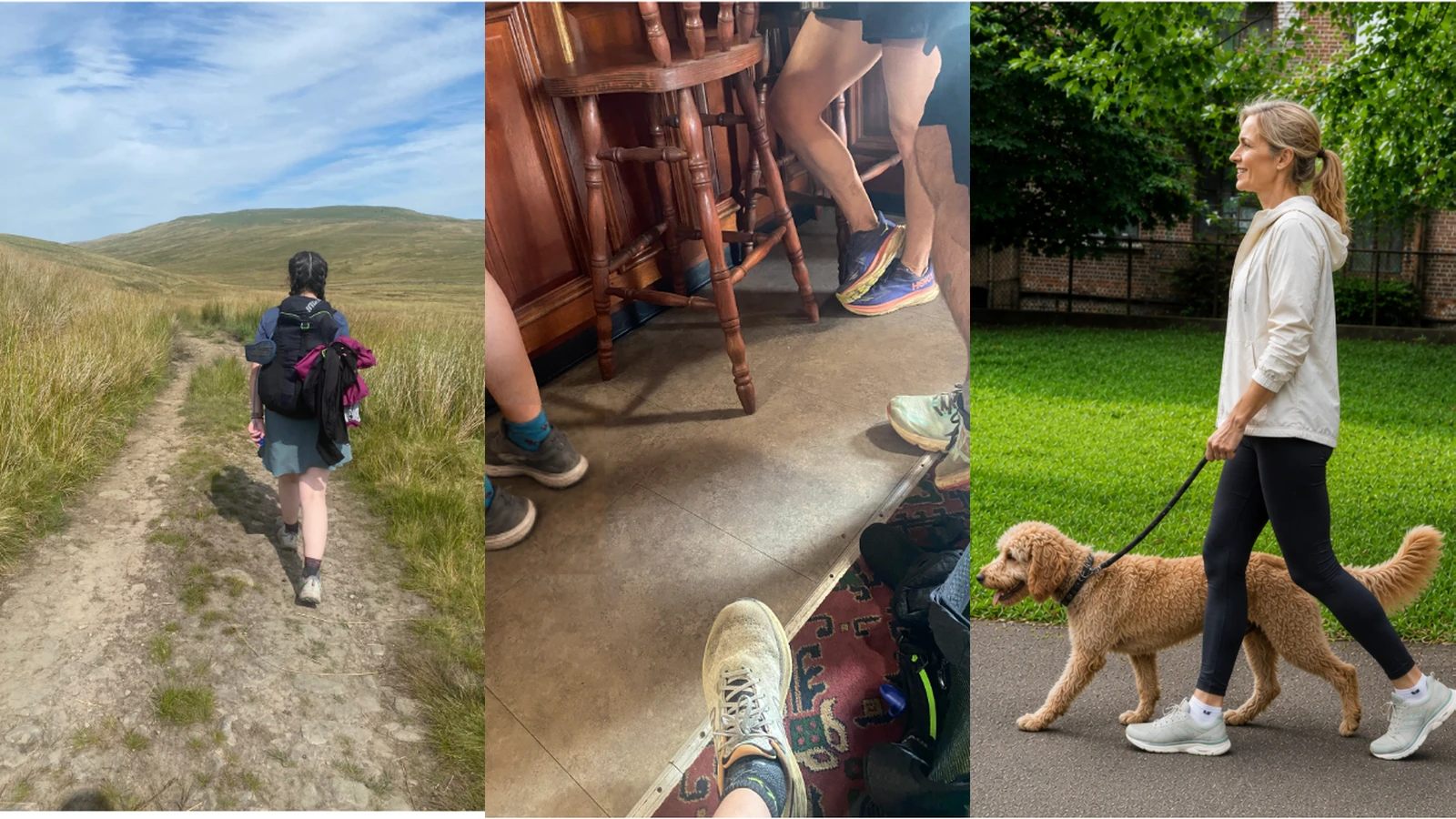 Person walking a dog in comfortable trainers