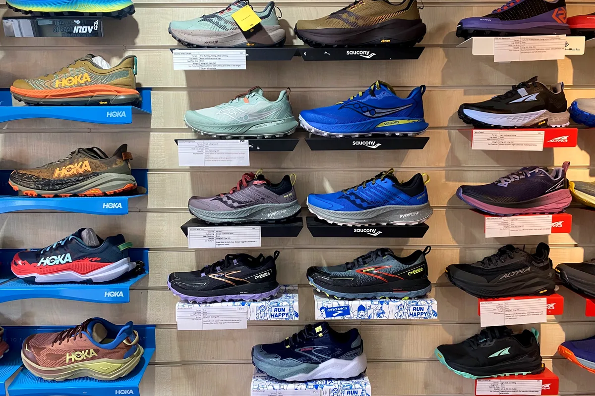 Sale shoes on the Yorkshire Runner shop wall